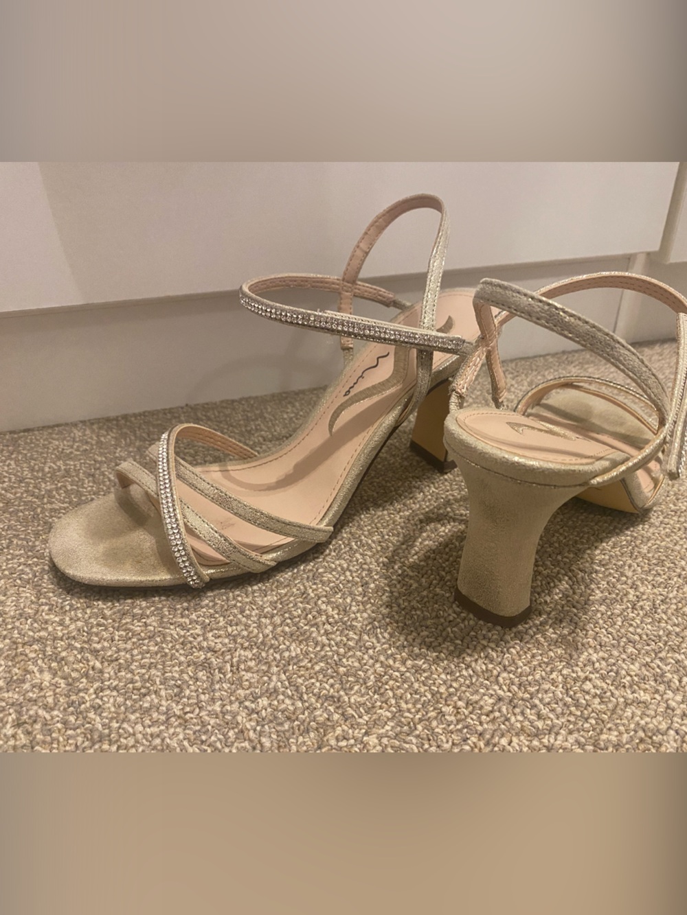 Nina Gold Strappy Crystal Block Heel Sandals